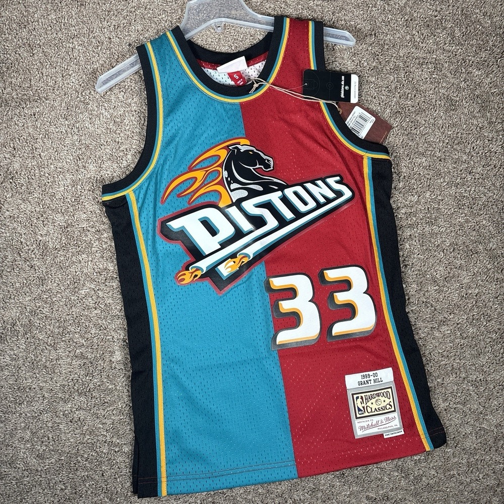 Detroit Pistons Grant Hill Mitchell & Ness Teal/Red Split NBA Swingman Jersey S